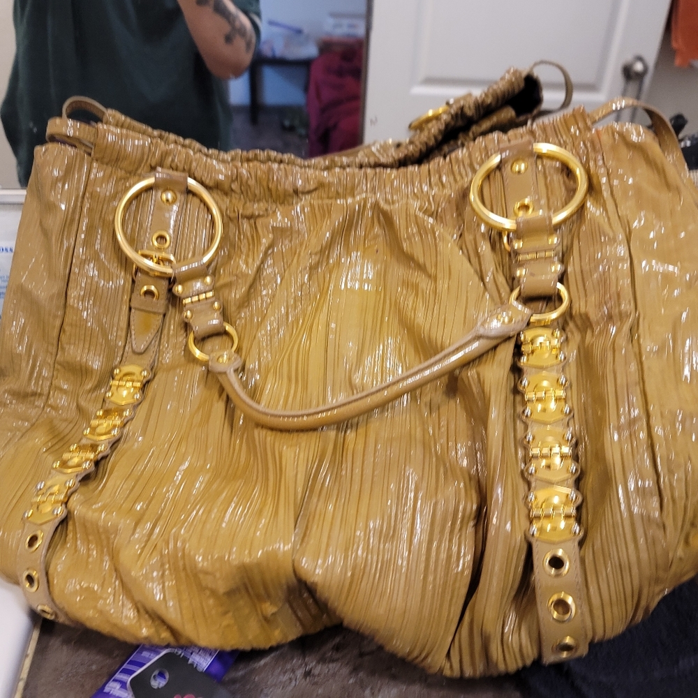 Miu Miu taupe patent leather bag